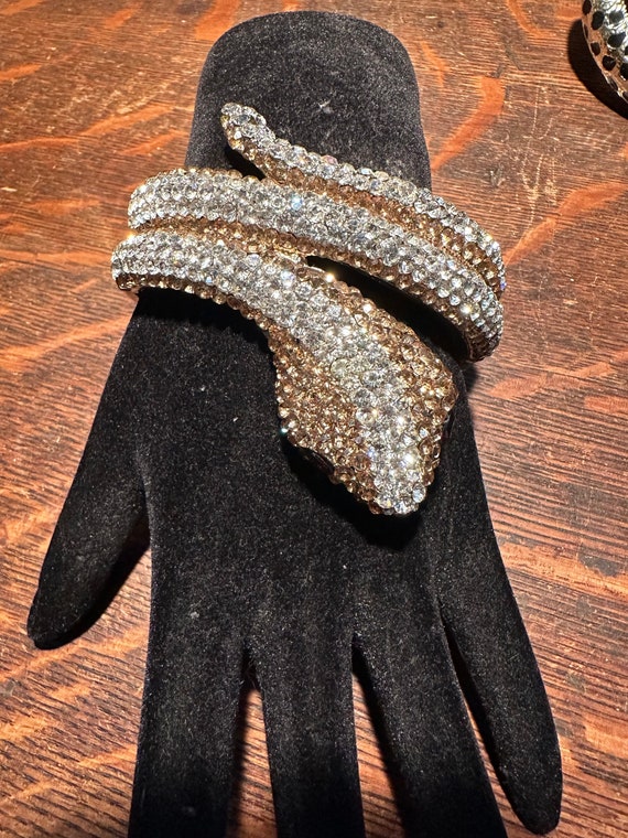 Snake,viper,asp,rhinestone clamper bracelet gold,… - image 1