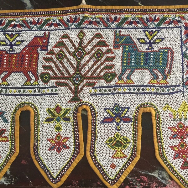 An Indian beaded Toran,temple door tapestry,circa 1930s