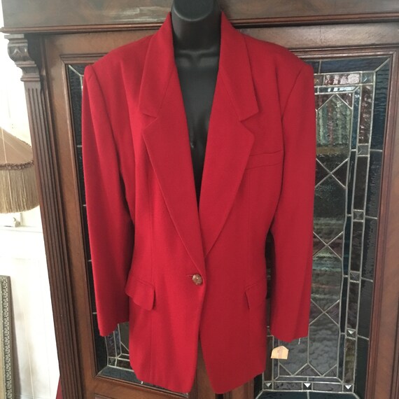 Vintage red Anne Klein 1980s,one button blazer in… - image 1