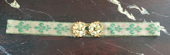 1920s beaded fleur des lis pattern belt in green - image 2