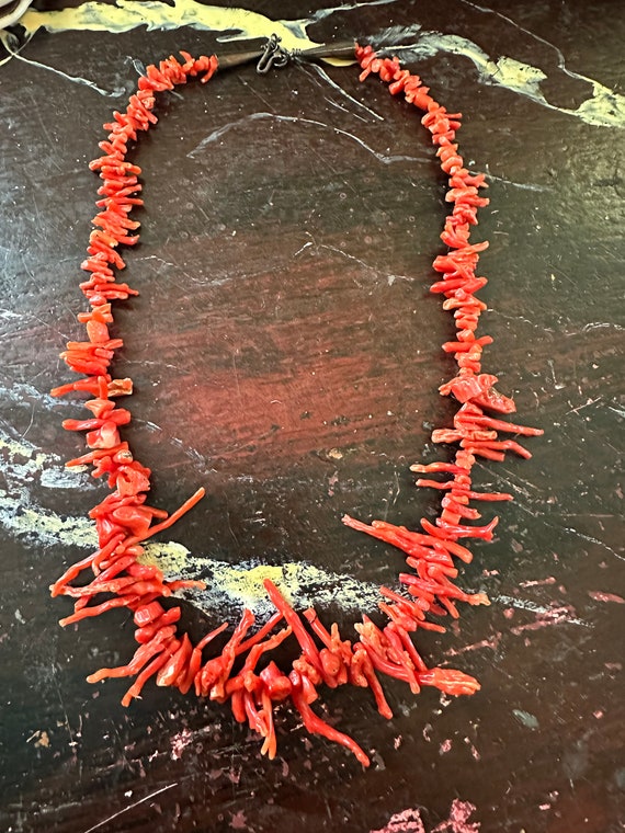 Red orange coral branch necklace with native Amer… - image 1