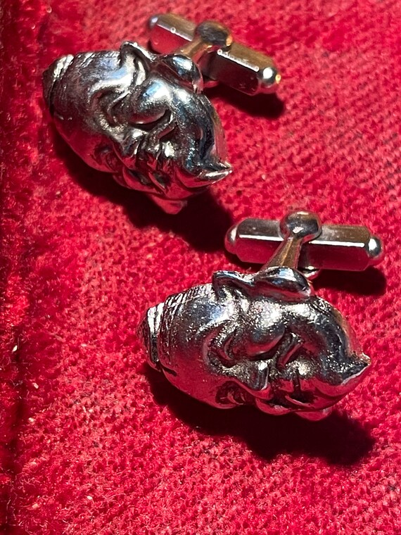 Happy Buddha silver metal,Swank cufflinks, circa 1960s View 4