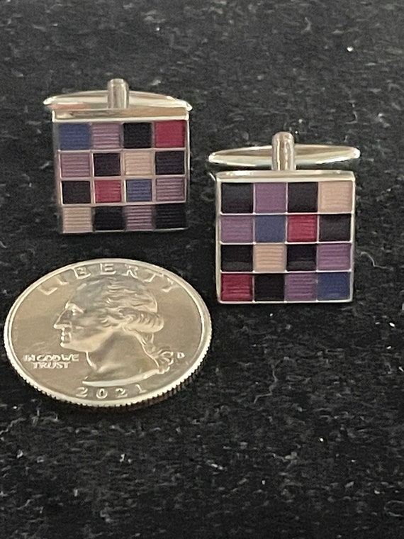 Enamel cufflinks circa 1960s in checkerboard form