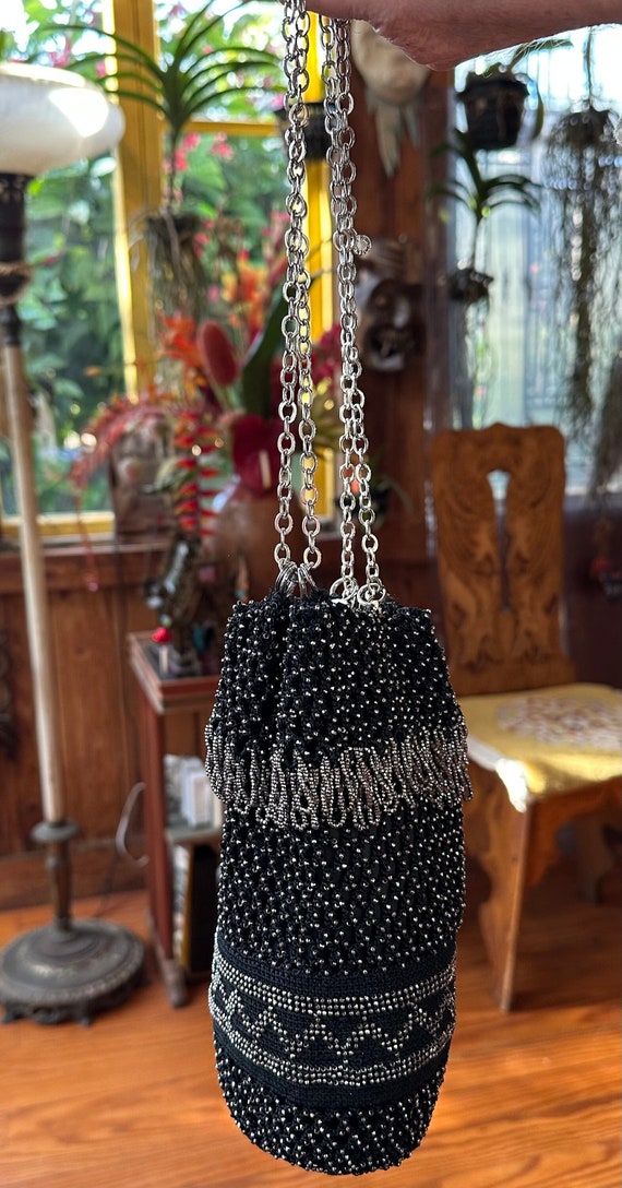 Art Deco French steel cut hand crochet handbag,pur