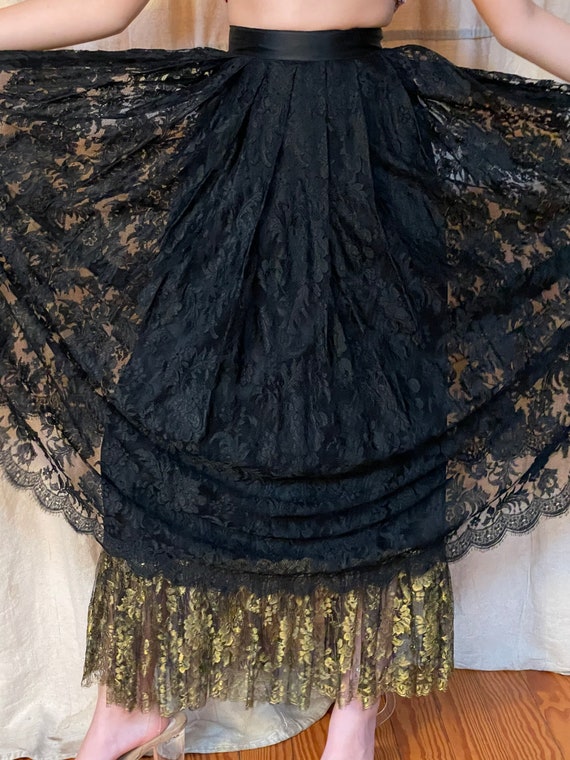 Emanuel Ungaro 1970s black lace long skirt,Paris … - image 10