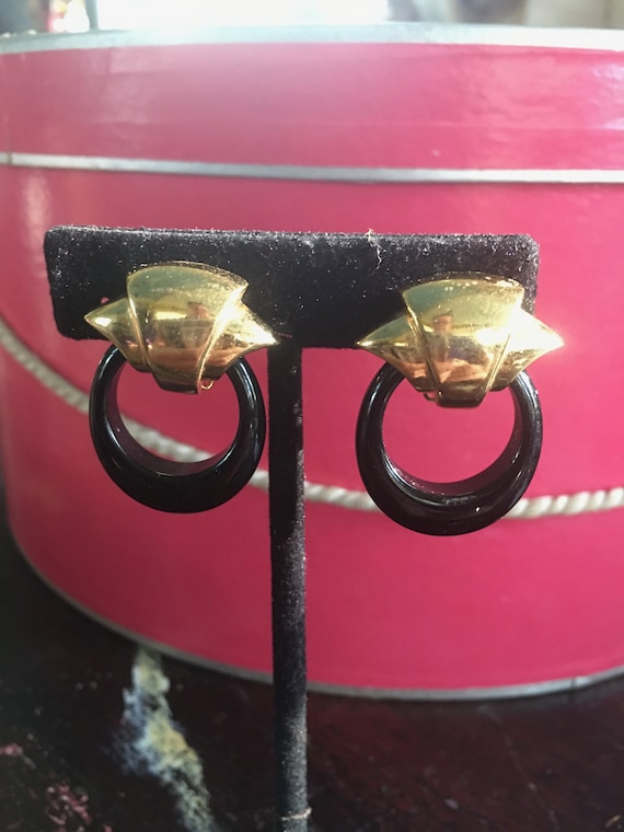 1960s clip on Givenchy black hoop earrings