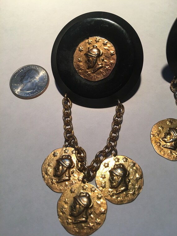 Bakelite button repurposed coin clip on earrings … - image 3