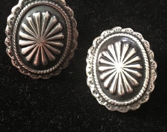 Mexican sterling, concho style,clip on earrings,marked TR75,Mexico,925,circa 1970s