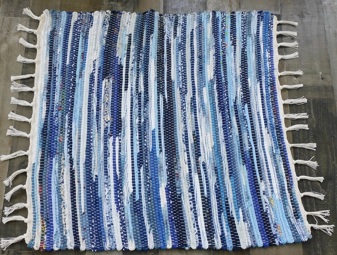 Blue and White Rag Rug Etsy