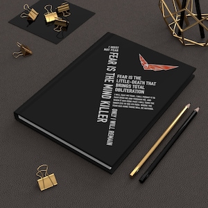 Dune Journal: &quot;Fear is the Mind-Killer&quot; Quote, House Atreides Hawk - Hardback Notebook