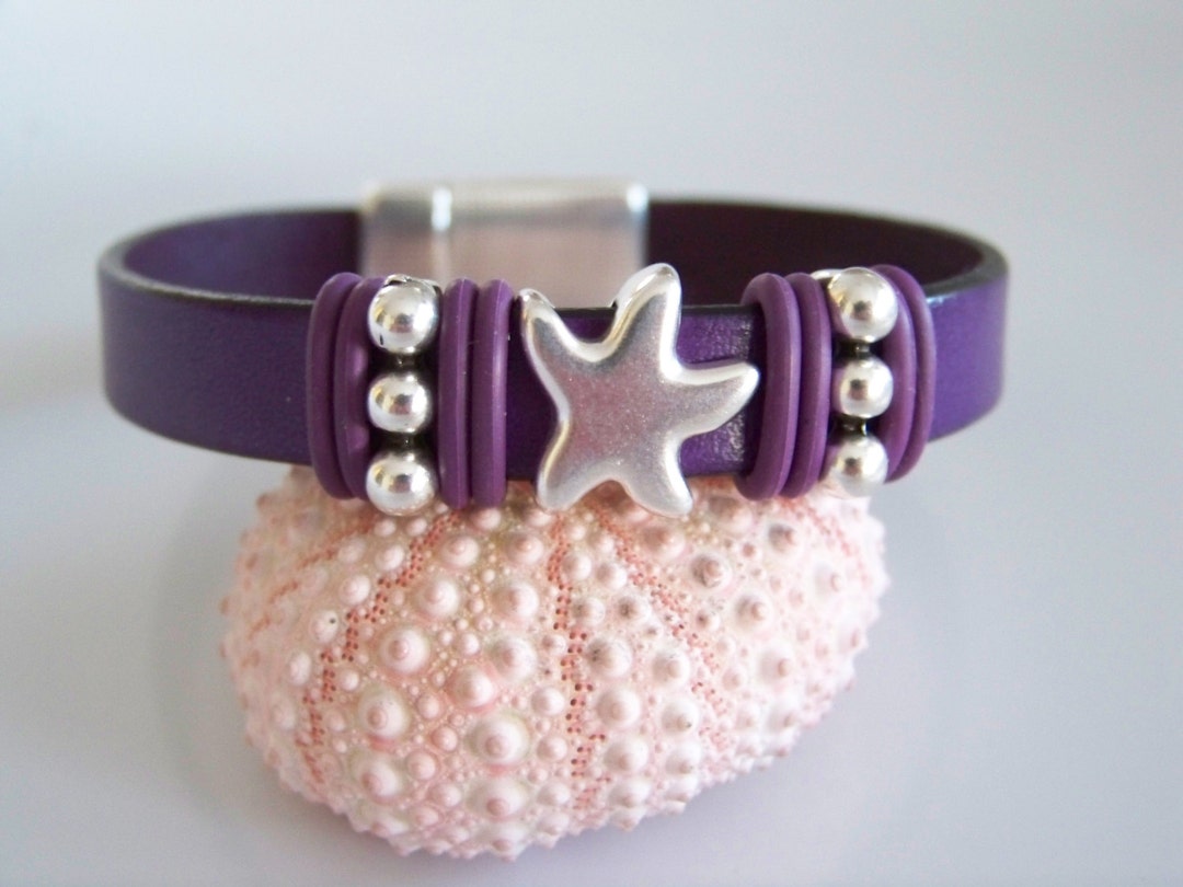 Purple Leather Starfish Focal Bracelet Item R6231 - Etsy