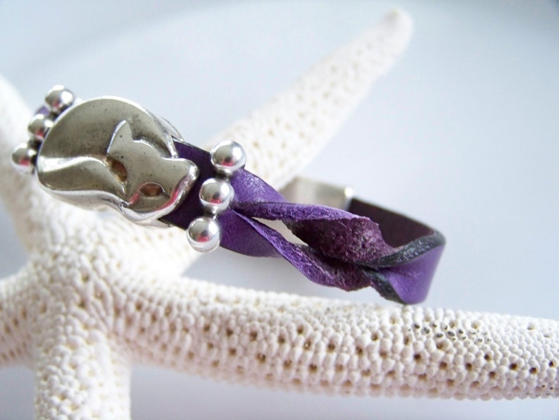 Purple Leather Sleeping Cat Fox Focal Bracelet Item 4129 image 4