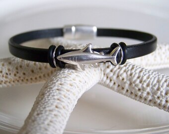 Black Leather Shark Focal Bracelet - Item R8363