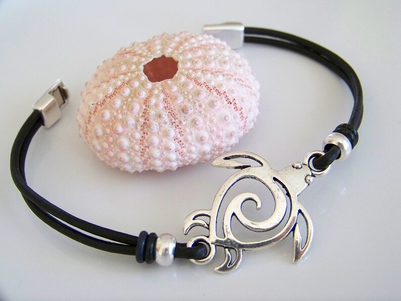 Black Leather Cord Sea Turtle Bracelet R6296 - Etsy