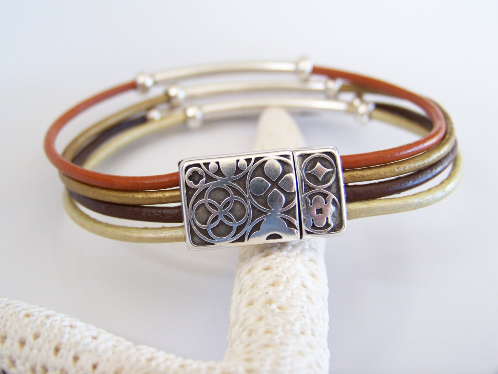 Brown and Gold Leather Cord Bracelet R5007 Etsy