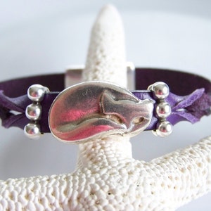 Purple Leather Sleeping Cat Fox Focal Bracelet Item 4129 image 3