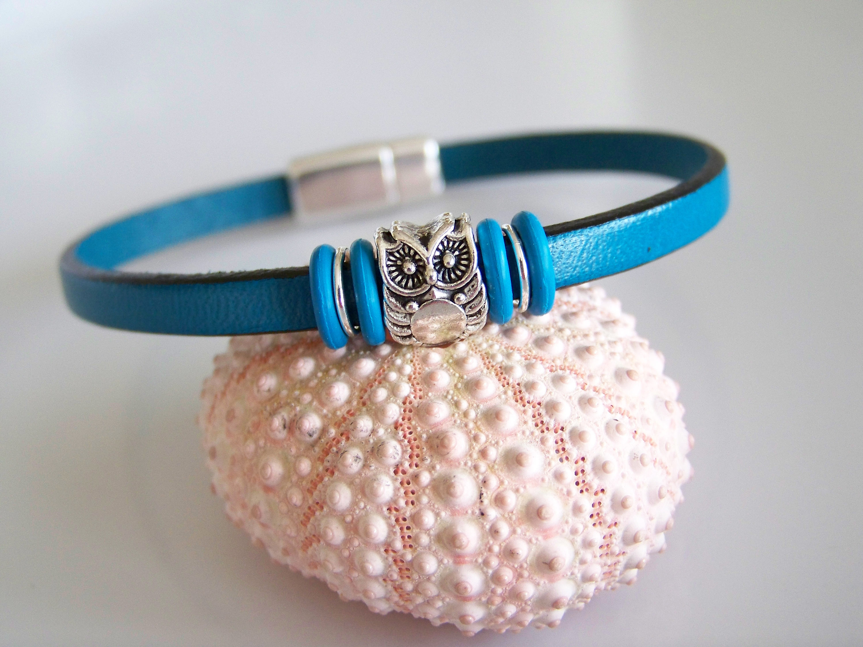 Teal Leather Owl Bracelet - Item R7465