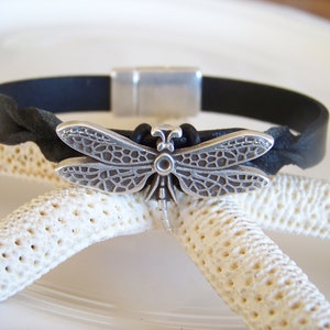 Twisted Leather Dragonfly Focal Bracelet