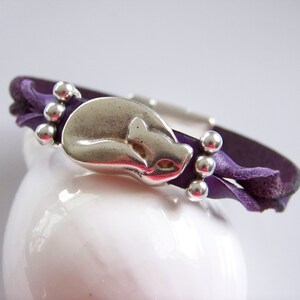 Purple Leather Sleeping Cat Fox Focal Bracelet Item 4129 image 1