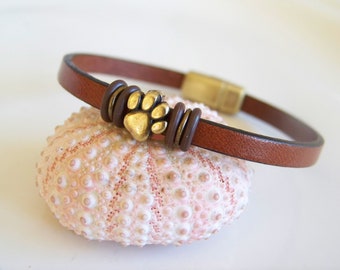 Brass Paw Leather Bracelet