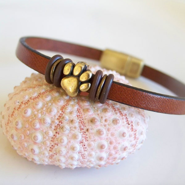 Brass Paw Leather Bracelet