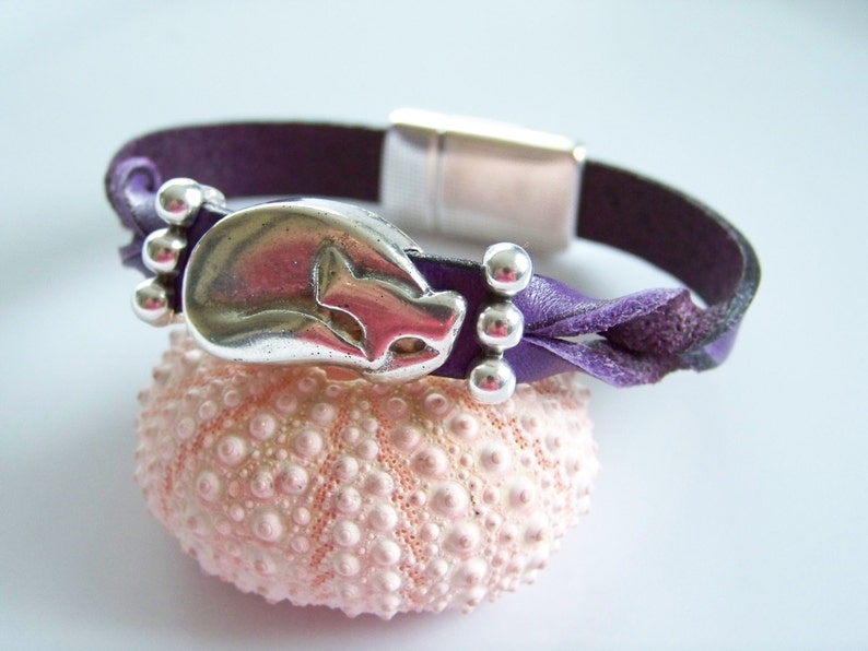 Purple Leather Sleeping Cat Fox Focal Bracelet Item 4129 image 5