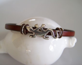 Brown Leather Gecko Focal Bracelet - Item R6224
