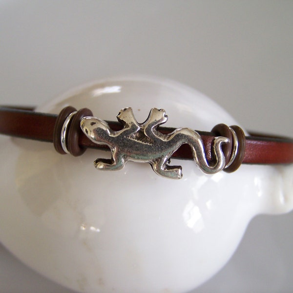 Brown Leather Gecko Focal Bracelet - Item R6224