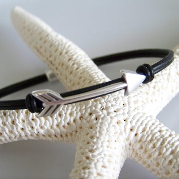 Black Leather Cord Arrow Bracelet- R7460