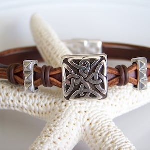 Brown and Tan Leather Celtic Focal Bracelet - Item R6021
