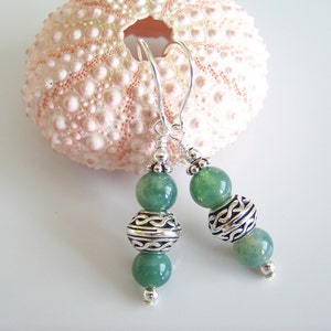 Moss Agate Celtic Silver Drop Earrings - Item E2217