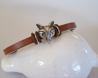Brown Leather Fox Face Focal Bracelet - Item R7463 - Etsy