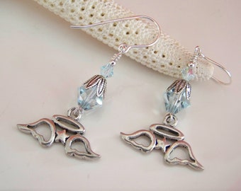 Angel Wing Blue Crystal Earrings