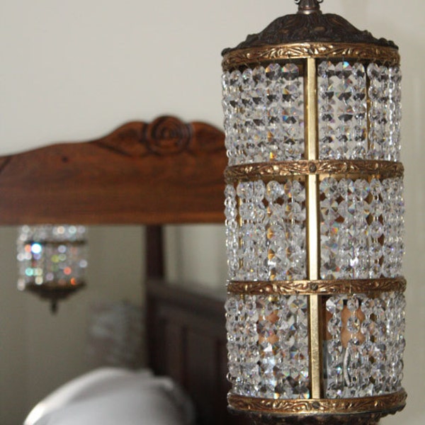 Cylindre de cristal antique lampe à trois niveaux