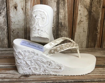 Ivory Wedge Bridal Flip Flops - Etsy