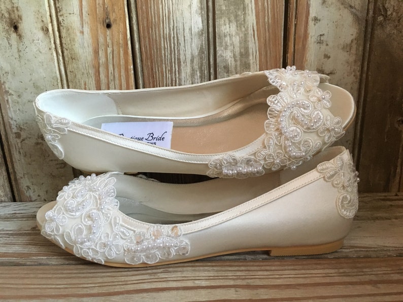 Victorian Style Flat Bridal Shoe Open Toe Pump Custom Beaded image 2