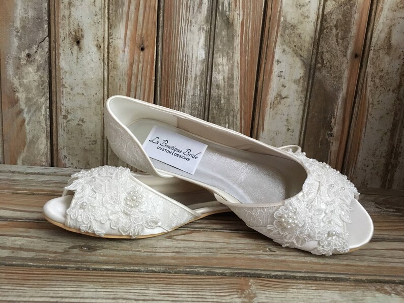 Bridal Ballet Flat Shoe Open Toe Satin and Lace Covered Flat Etsy