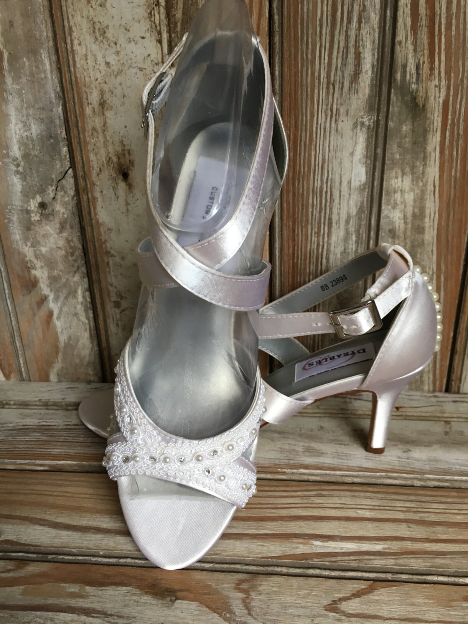 Bridal Sandal Beaded Lace Ankle Strap Medium Heel Wedding Etsy