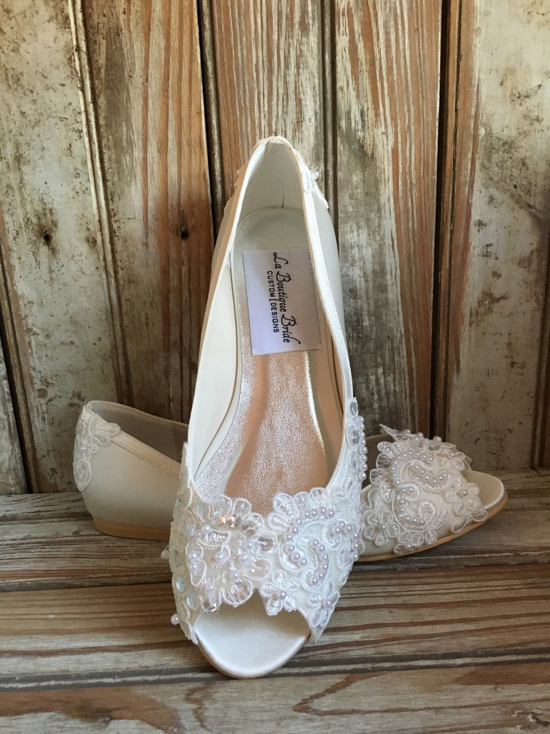Victorian Style Flat Bridal Shoe Open Toe Pump Custom Beaded image 1