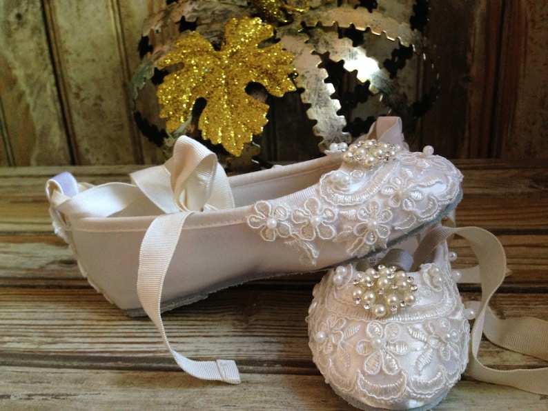 Custom Ballet Style Ivory Flower Girl Shoes Satin Beaded Etsy