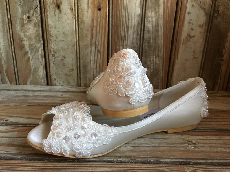 Victorian Style Flat Bridal Shoe Open Toe Pump Custom Beaded image 3