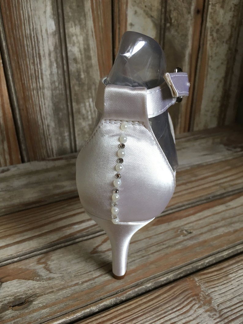Bridal Sandal Beaded Lace Ankle Strap Medium Heel Wedding Etsy