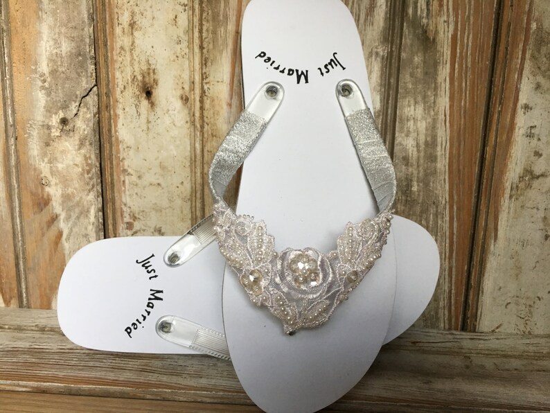 Just Married Imprint Flip Flop Ivory Lace Bridal Flip Flop Etsy