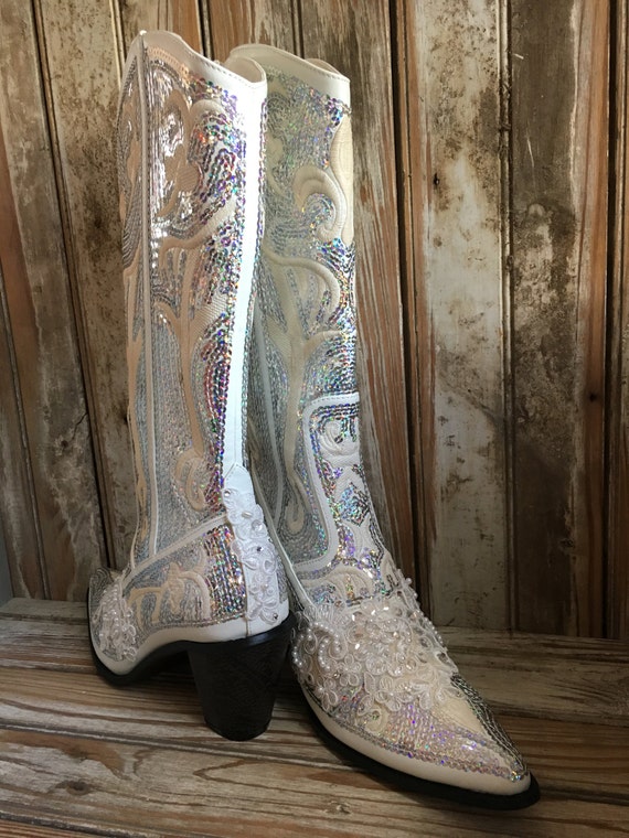 Bling Boot Ivory Bridal Boot Cowgirl Country Wedding Beaded Etsy