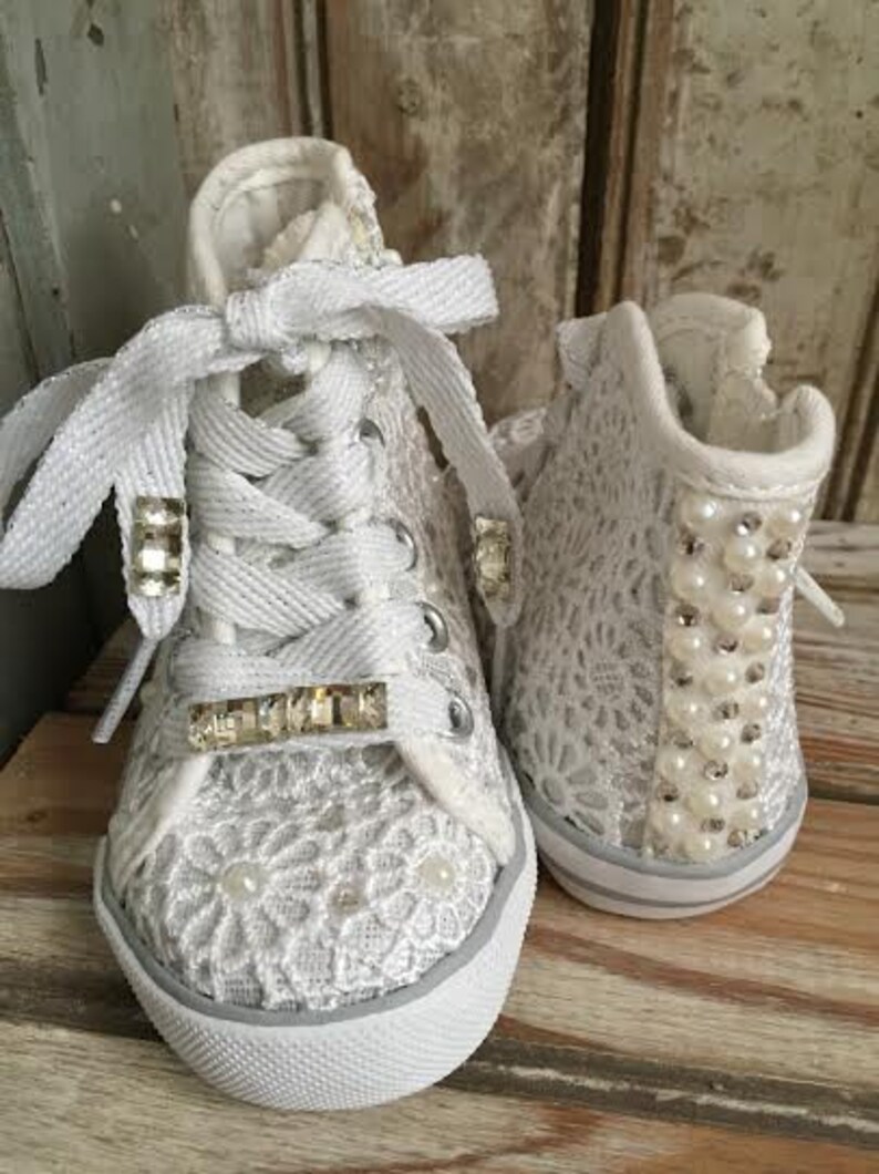 Flower Gril Beaded Lace High Top Sneakers Pearl Rhinestone Etsy