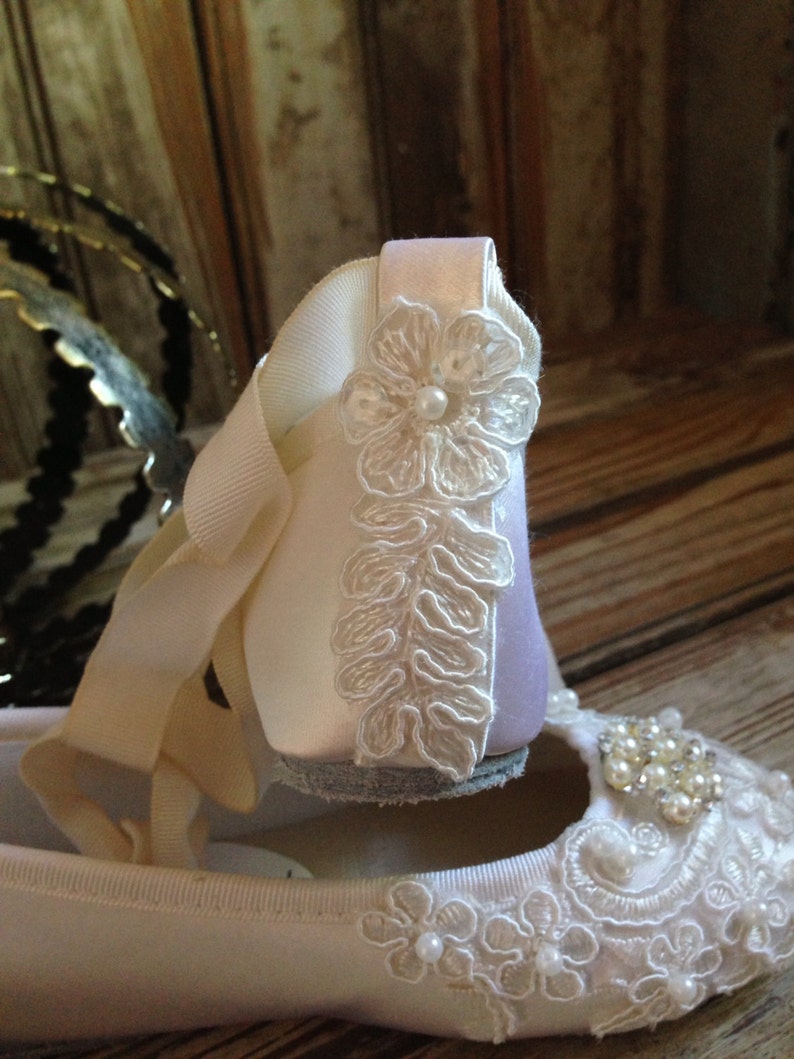 Custom Ballet Style Ivory Flower Girl Shoes Satin Beaded | Etsy