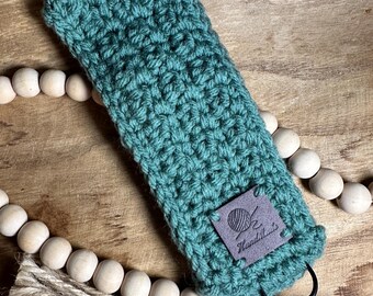 Dusty Teal/Seafoam Teal Handmade Crochet Wristlet Keychain, teacher gift, boho lanyard- One of a kind, only 1 available