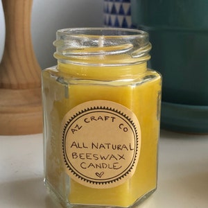 100% Beeswax Candle All Natural in 4oz Glass Jar