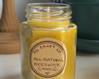 100% Beeswax Candle All Natural in 4oz Glass Jar