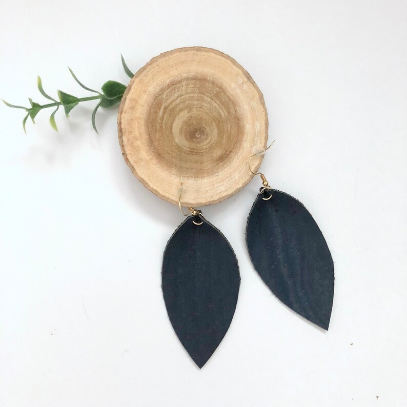 Navy Cork Statement Earrings Vegan Accessories Handmade Boho Etsy
